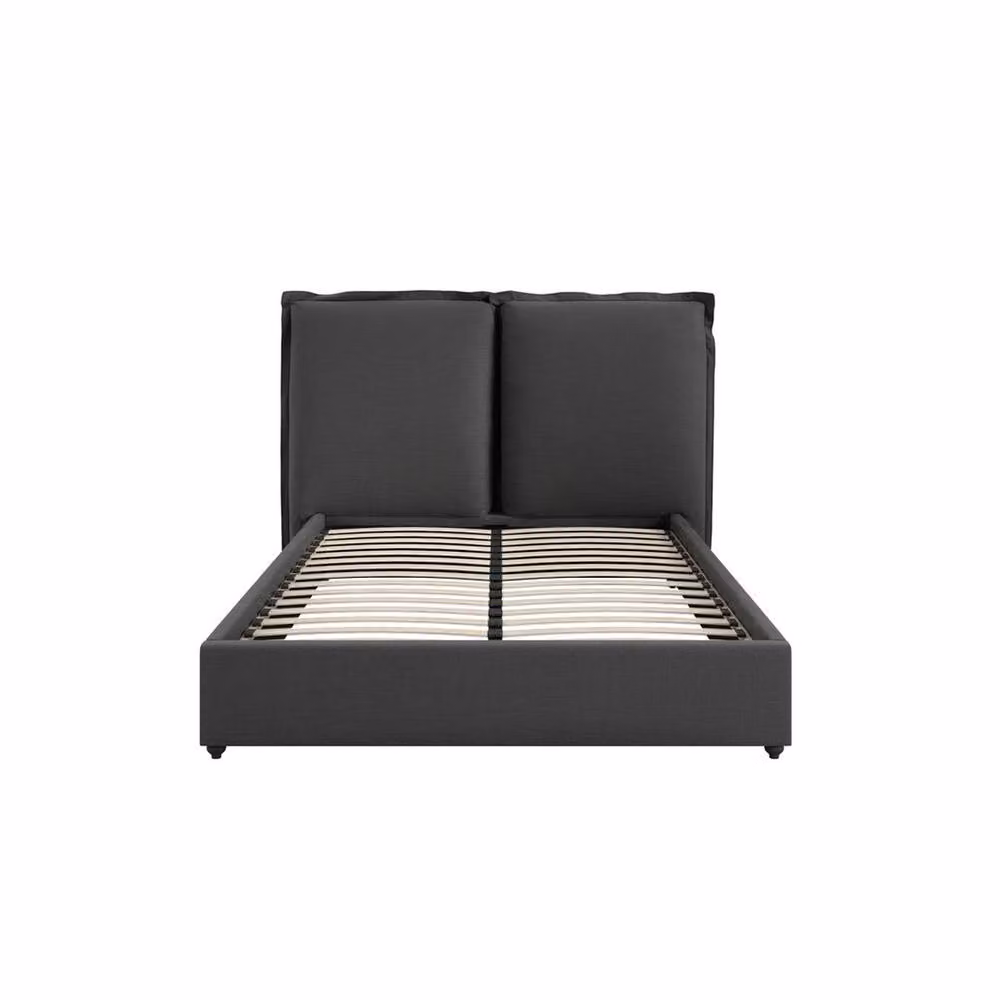 Lemon Pavilion Furniture Sunday Double Bed Frame in Dark Grey Linen Blend, L221 x W174 x H120 cm – 2