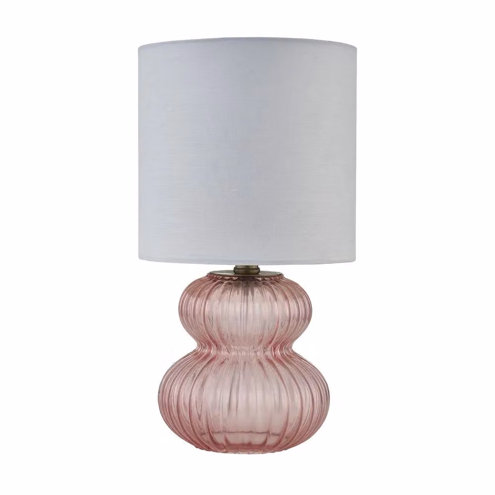 First Choice Lighting Walter Set of 2 Pink Ribbed Glass Table Lamps with White Fabric Shades – 2