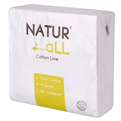 Iron Mountain NaturAll Biodegradable and Compostable Cotton Napkins, White, Pack of 50, W/D: 40 x 40 cm