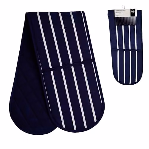 Premier Housewares Blue and White Striped Cotton Double Oven Gloves – 1
