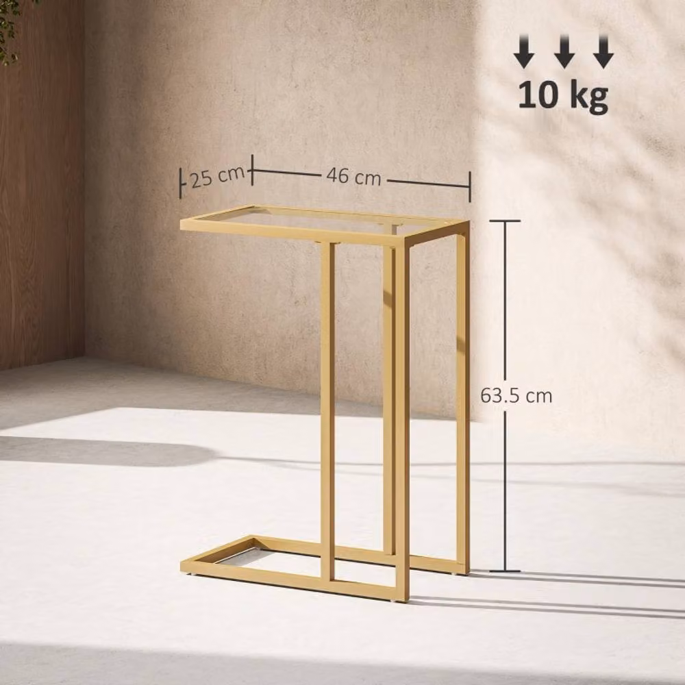 STILVORA C-Shaped Side Table with Glass Top and Gold Steel Frame – 2