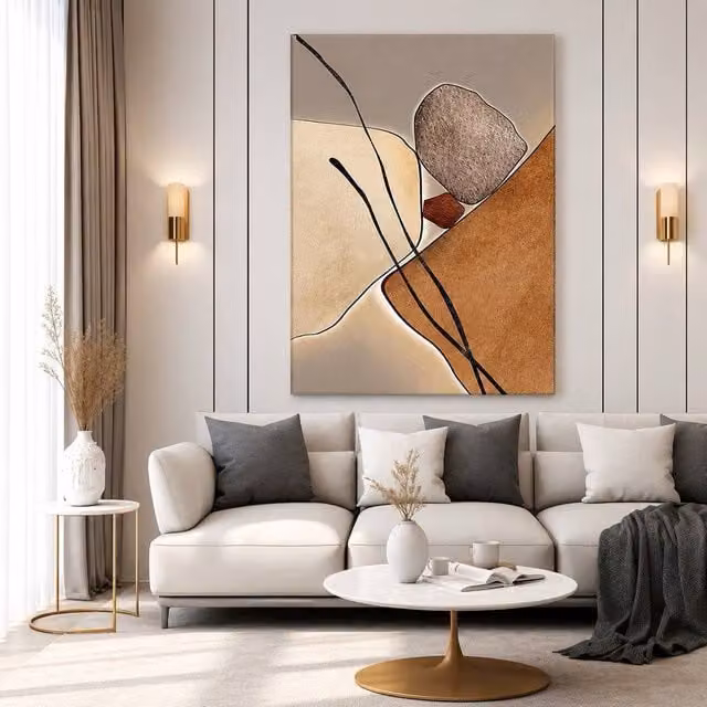 Mafett Minimalist Abstract Canvas Wall Art Print in Beige and Black, W/H: 101.6 x 101.6 cm