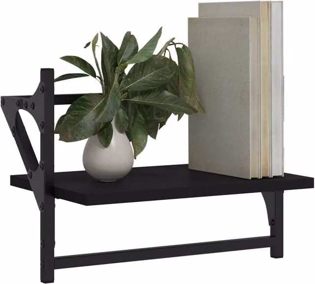 Berkfield Home Wall Mounted Shelves with Hanging Rods, 2 Pieces, Black, W: 40 cm, D: 25 cm, H: 30 cm