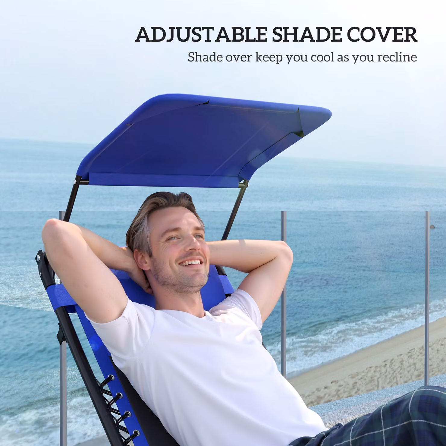 Outsunny Zero Gravity Lounger Chair in Blue with Sun Canopy, Adjustable Headrest, Cup Holders and Side Tray – 5