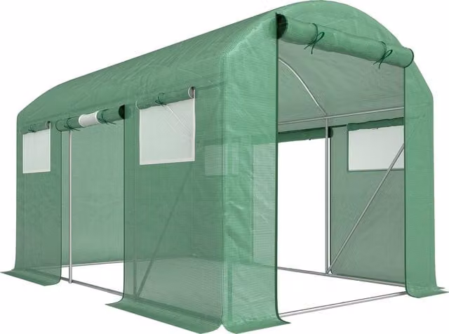 Outsunny Green Walk-In Polytunnel Greenhouse with Roller Window and Galvanised Steel Frame – 1