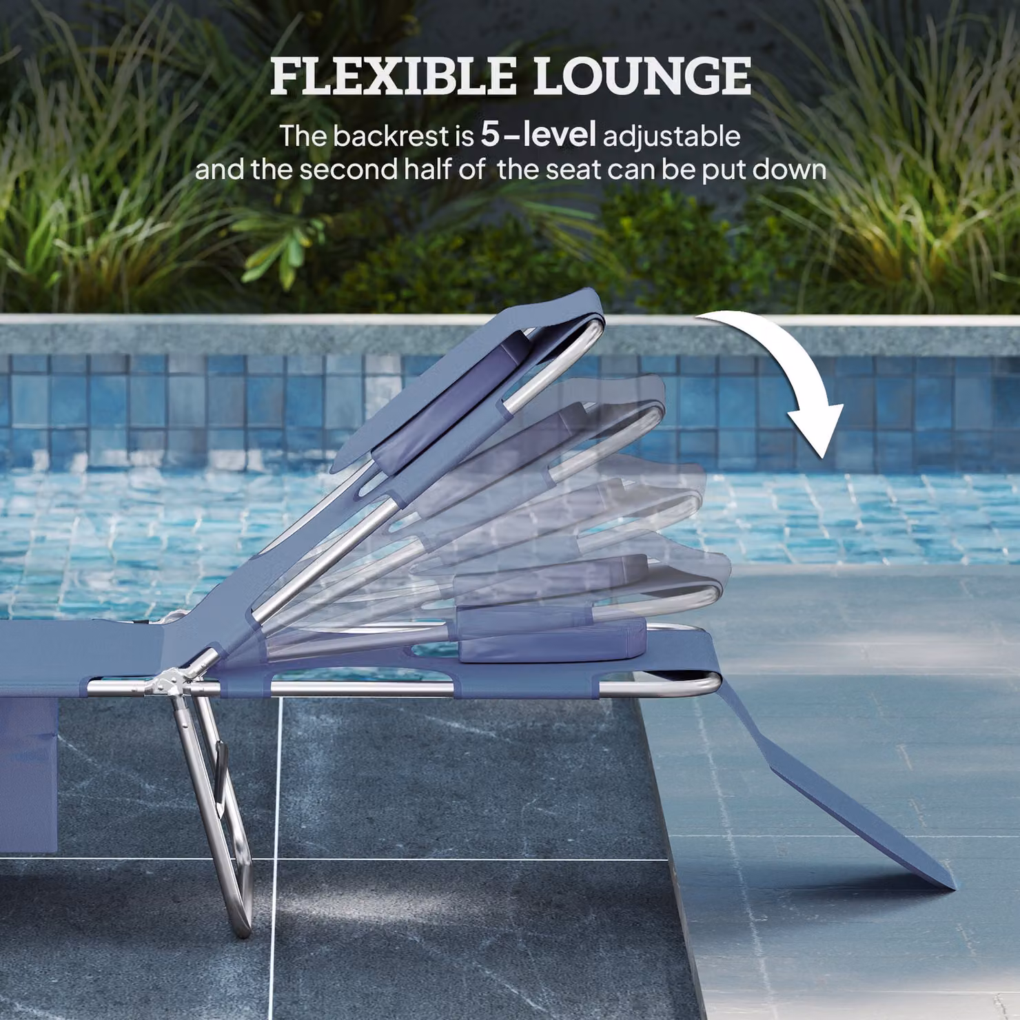 Outsunny Grey Beach Chaise Lounge with Face Hole and Arm Slots, 5-Position Reclining Portable Sun Lounger – 4