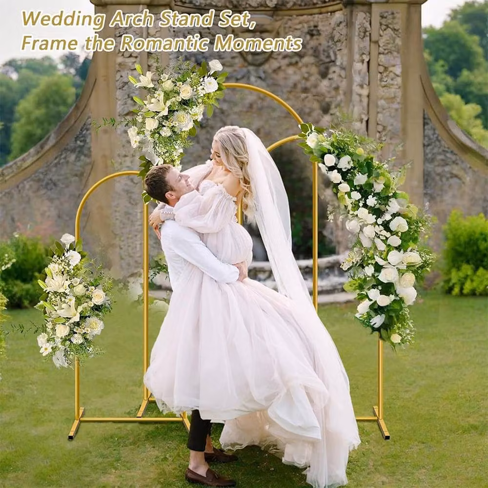 Ventryn Gold Metal Freestanding Round Wedding Arch and Flower Display Backdrop Stand – 4