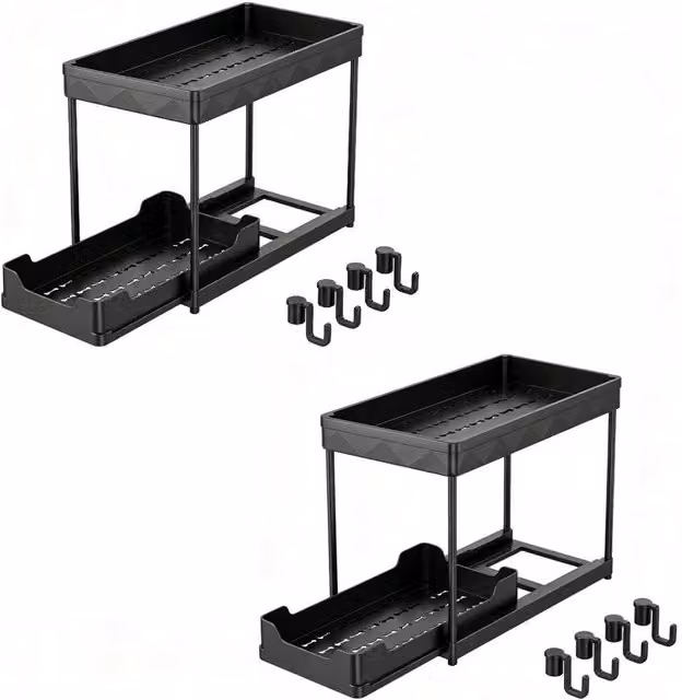 PAWNORA 2-Tier Sliding Pull-Out Cupboard Rack, 2-Set, Black – 1