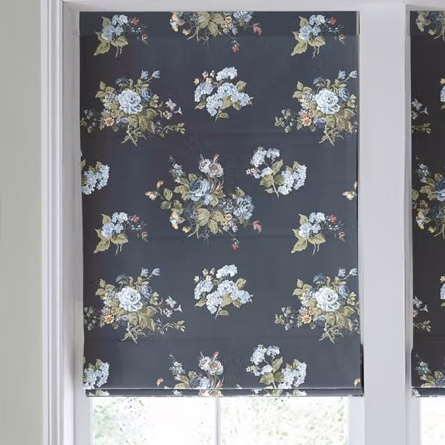Laura Ashley Rosemore Made to Measure Floral Blackout Roman Blind in Midnight Blue