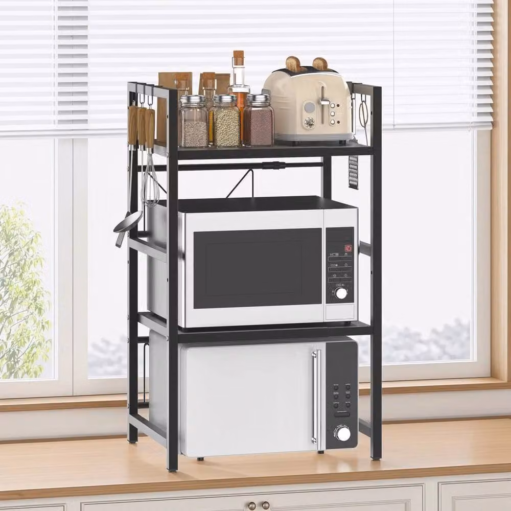 KORVIXA 3-Tier Microwave Oven Rack Stand in Black, W/D/H: 100 x 40 x 60 cm – 4
