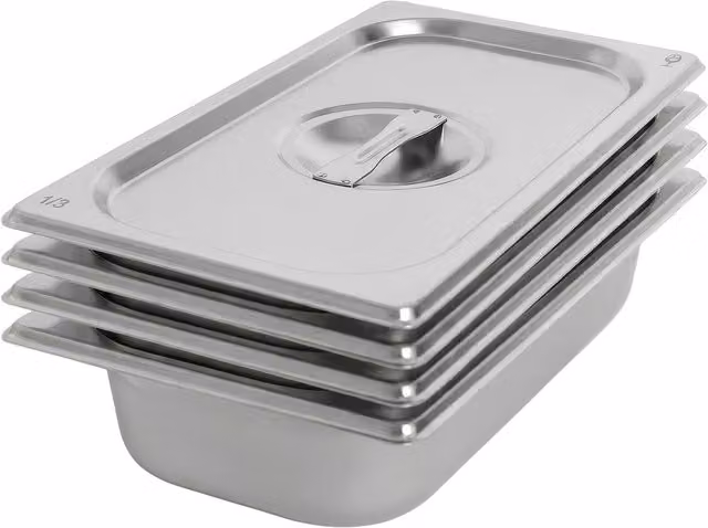 Argon Tableware Stainless Steel Gastronorm Containers with Lids, Set of 4, 1/3 Size, 2.25 l, Silver