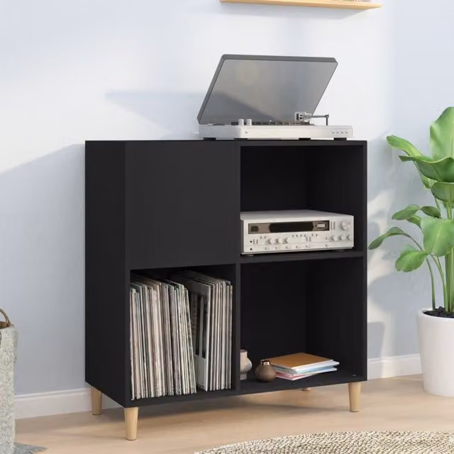 Berkfield Home Record Cabinet in Black, W: 84.5 cm, D: 38 cm, H: 89 cm