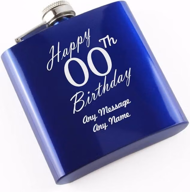 Uniqueful Personalised Blue Stainless Steel Men's Hip Flask, 6oz – 1