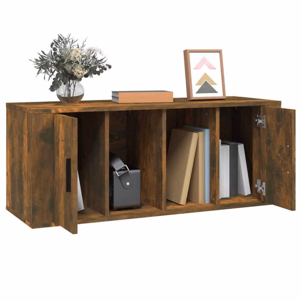 Berkfield Home Smoked Oak TV Cabinet in Brown, W/D/H: 100 x 35 x 40 cm – 3