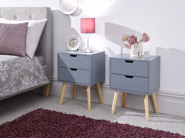 GFW Nyborg Set of 2 Dark Grey 2 Drawer Bedside Tables – 2