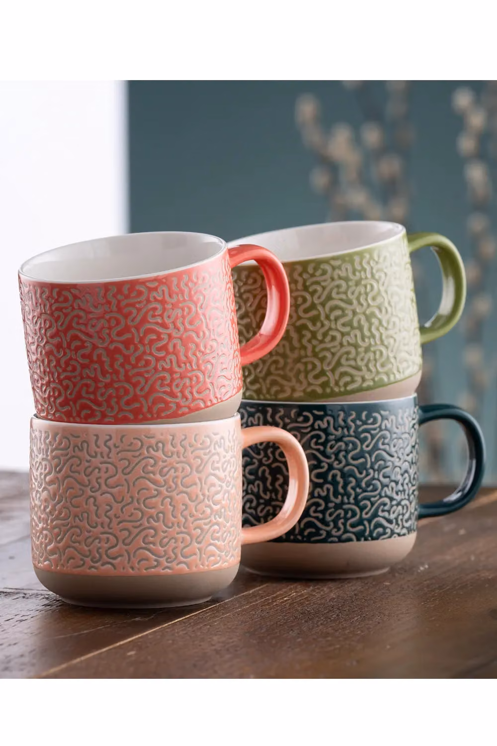 Belleek Living Squiggle Ceramic Mugs Set of 4 in Pink, Green and Multicolour – 2