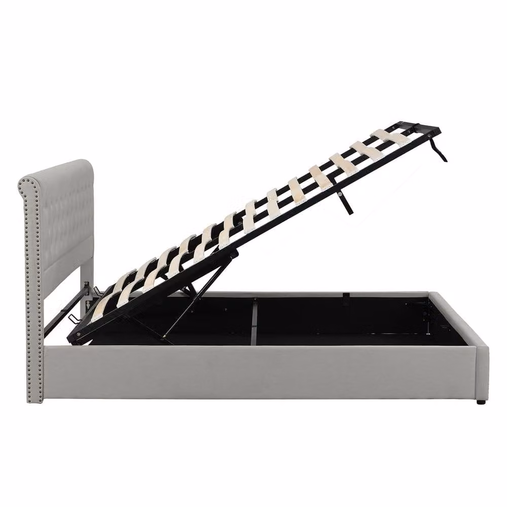 ModernLuxe Upholstered King Bed with Hydraulic Lift-Up Storage in Grey, W/D/H: 150 x 200 cm – 3