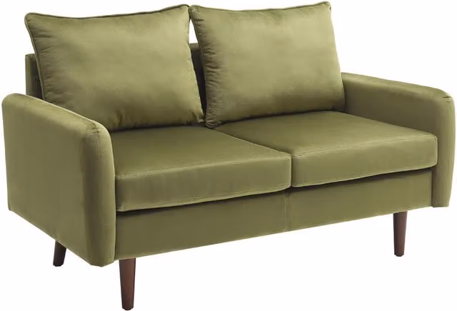 Livingandhome 2-Seat Mid-Century Velvet Upholstered Sofa in Green with Scatter Cushions and Walnut Wood Frame
