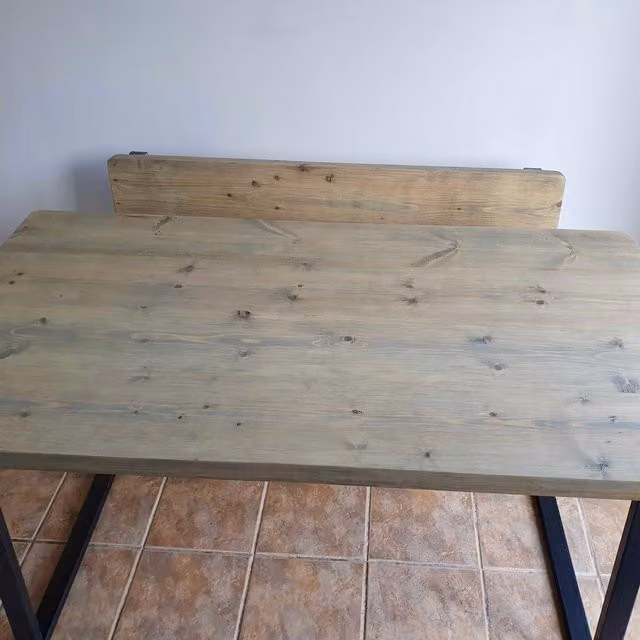 TRL Handmade Furniture Rustic and Industrial Rectangle Dining Table in Grey and Brown Wood and Metal