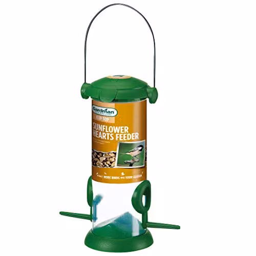Gardman Flip Top Sunflower Heart Bird Feeder in Natural and Green Plastic