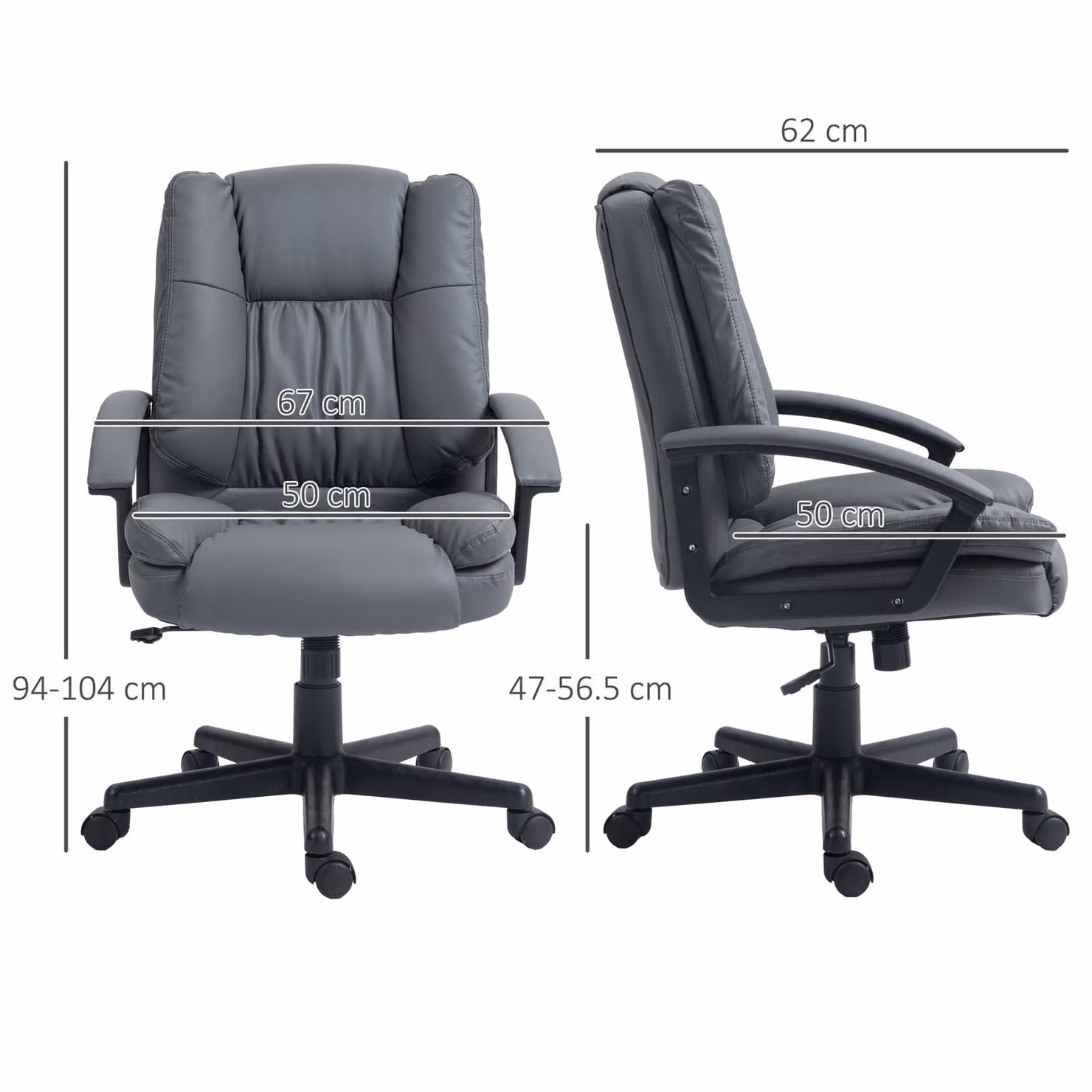 Vinsetto Modern Grey PU Leather Executive Office Chair with Armrests and 360 Degree Swivel – 3