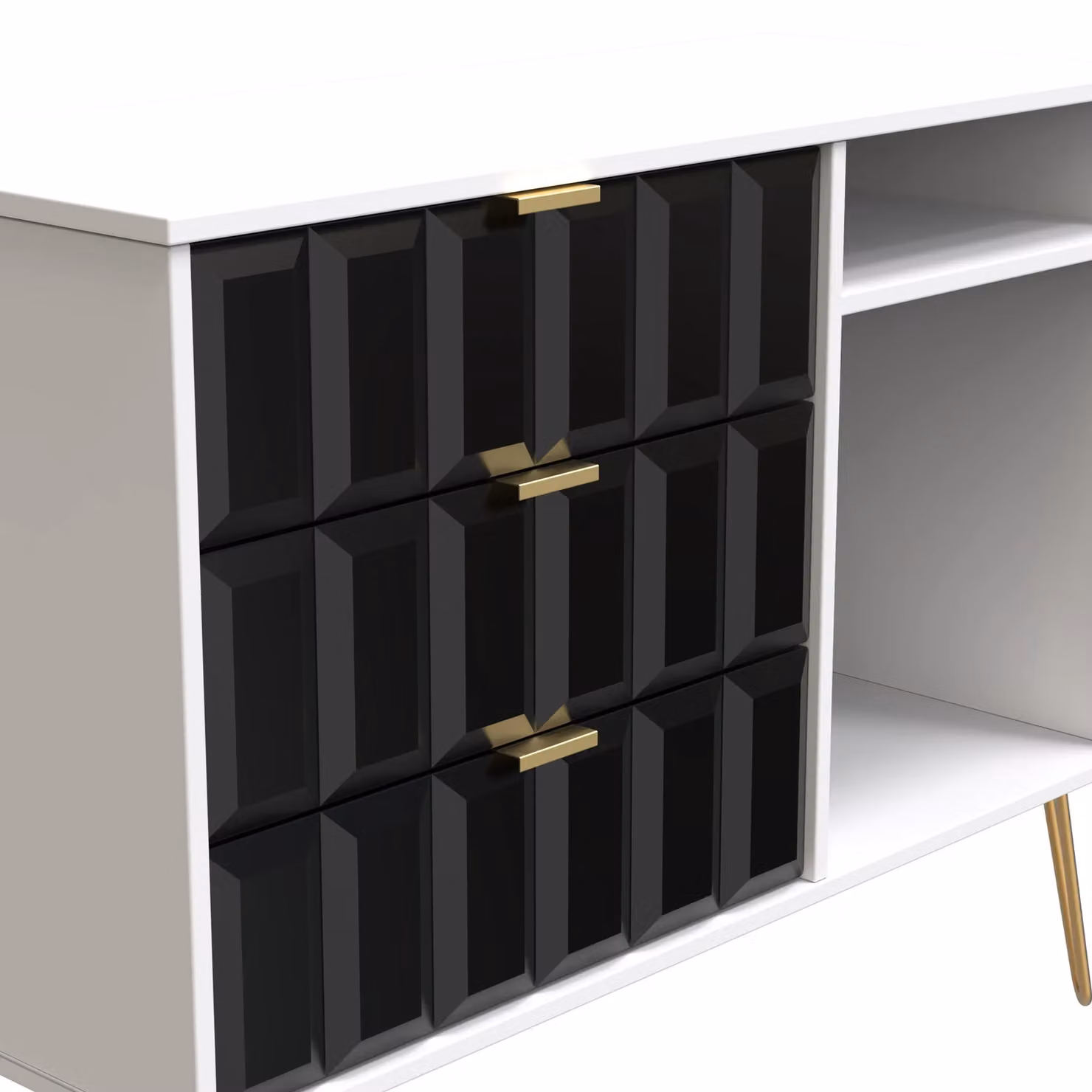 Ready Assembled 2 U Metro 3 Drawer TV Unit in Black and Gold – 3