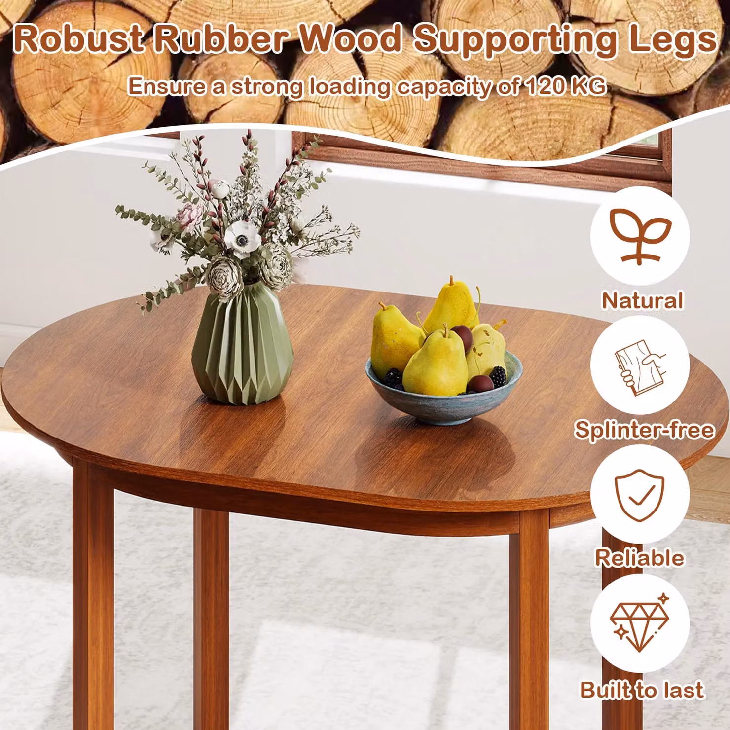 Costway Modern Oval Wooden Dining Table in Brown, W/D/H: 110 x 77 x 78 cm – 6