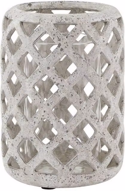 Lemon Pavilion Furniture and Decor Stone Effect Ceramic Hurricane Lantern, Grey, W: 16 cm, D: 16 cm, H: 23 cm