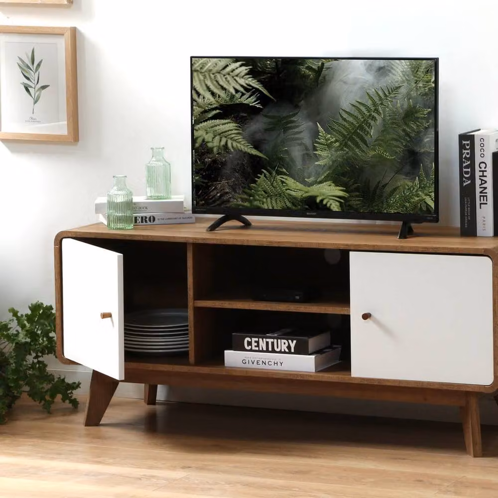 CALICOSY Albura TV Stand with 2 Doors and 2 Shelves in Dark Brown – 3