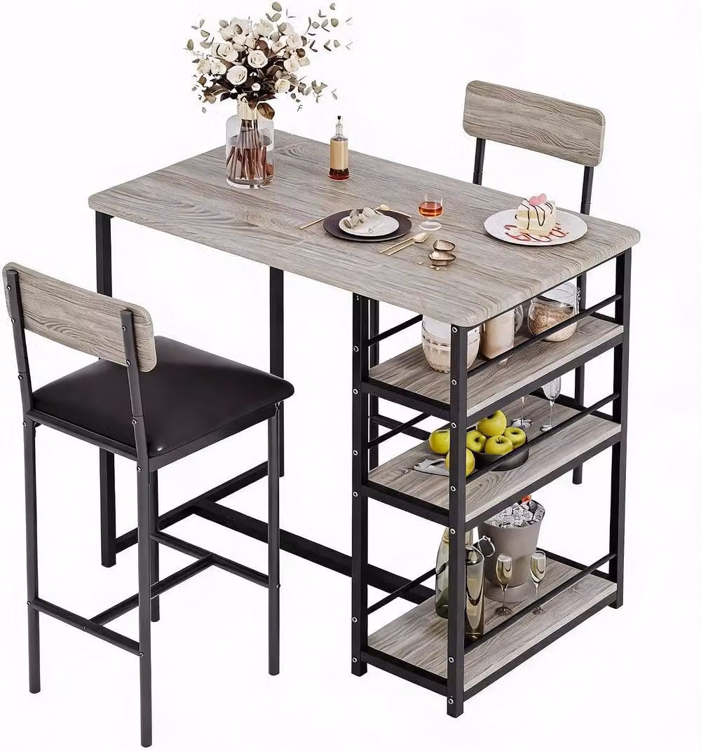 London Boutique 3-Piece Bar Height Dining Set with Table and 2 Chairs in Grey – 2