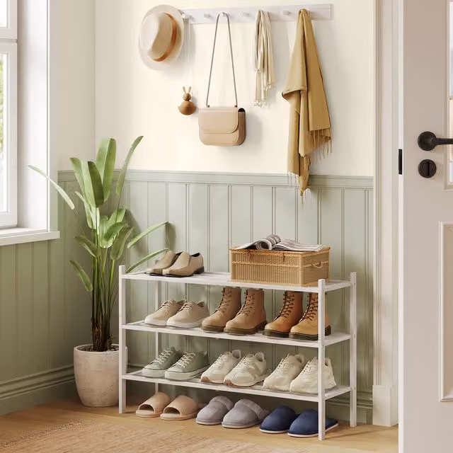 SONGMICS 3-Tier Bamboo Shoe Rack in White