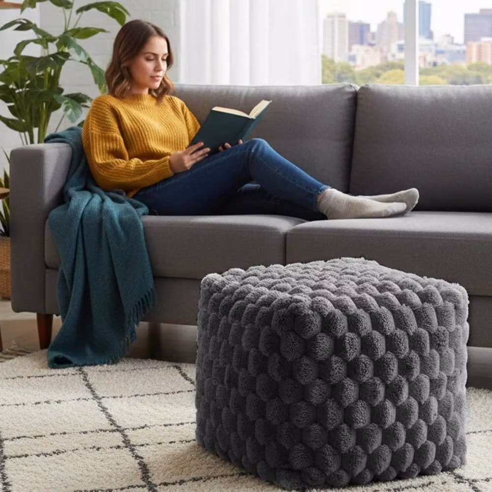 Home Republic Chunky Popcorn Faux Fur Bean Bag in Grey, W/D/H: 43 x 43 x 43 cm – 2