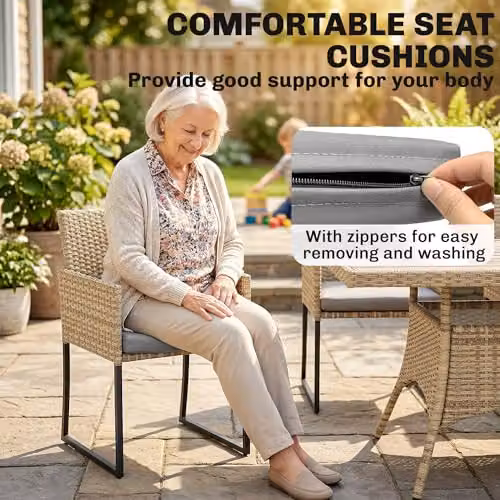 Outsunny 7 Piece Rattan Garden Furniture Set with Table and Chairs in Grey and Beige – 4