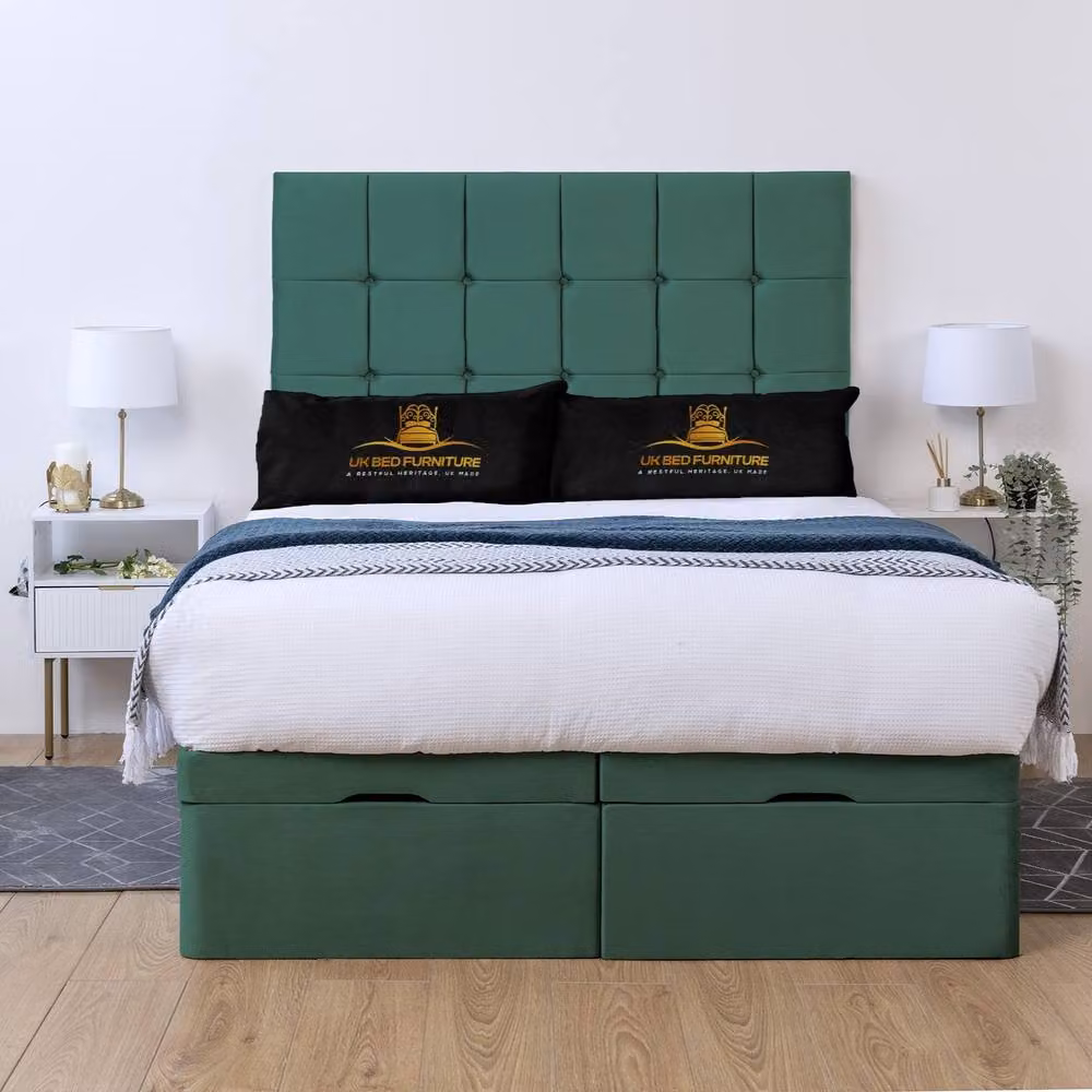 UK Bed Furniture Florence Green Upholstered Ottoman Storage Divan Bed with End Lift Base and 54 Inch Headboard, W/D/H: 180 x 200 cm – 2