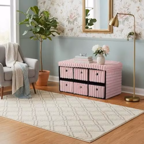 Gaveno Cavailia Pink Upholstered Storage Bench Box, W/D/H: 76 x 35 x 35 cm – 4