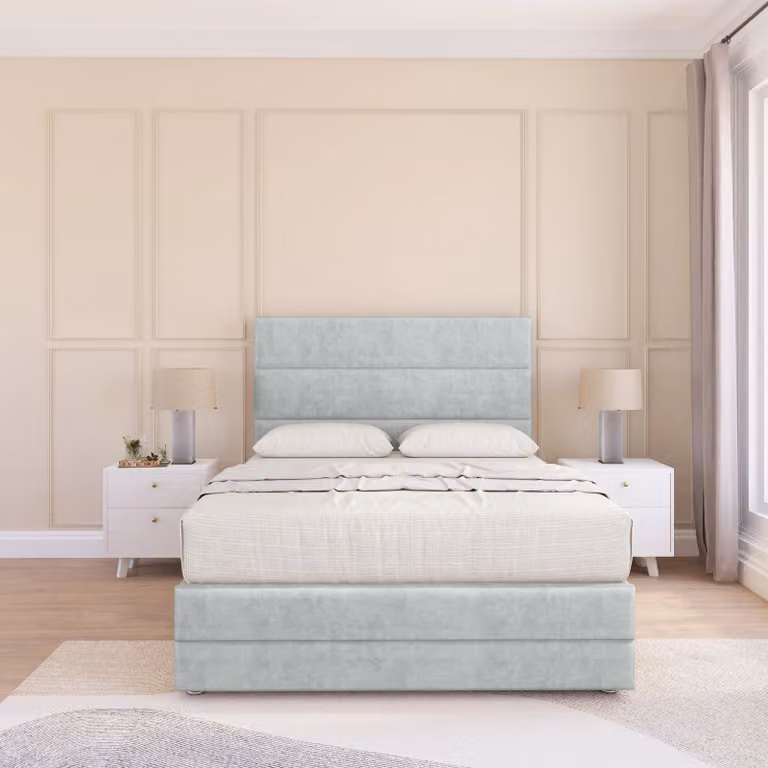 Sloomy Monaco Upholstered Bed Base with 26 inch Struts Headboard and 12 inch Footboard in Silver, Small Single