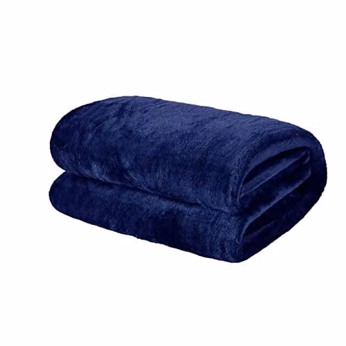 OHS Navy Blue Fluffy Fleece Throw Blanket, W/D/H: 200 x 240 cm