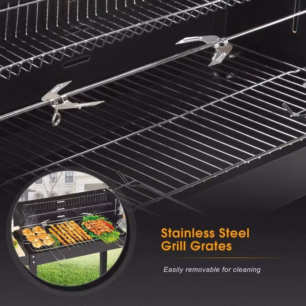 KORVIXA Rectangular Charcoal BBQ Steel Barbecue in Black, W/D/H: 80 x 60 x 86.5 cm – 3