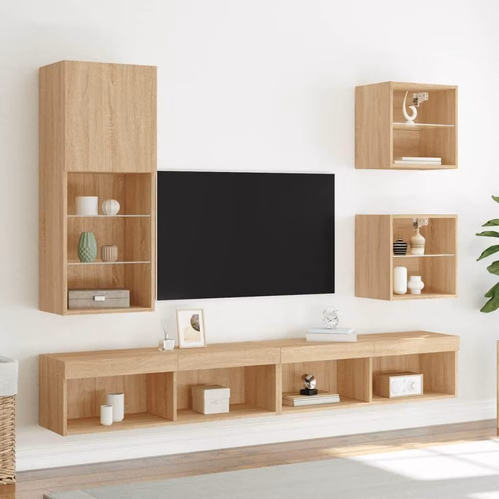 Berkfield Home TV Cabinet with LED Lights in Sonoma Oak and Light Tan, W/D/H: 40.5 x 30 x 102 cm – 3