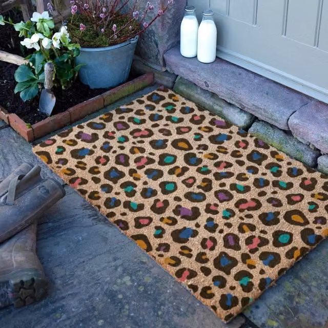 Artsy Mats Multi Colour Leopard Print Doormat in Brown, W: 90 cm, D: 60 cm – 1