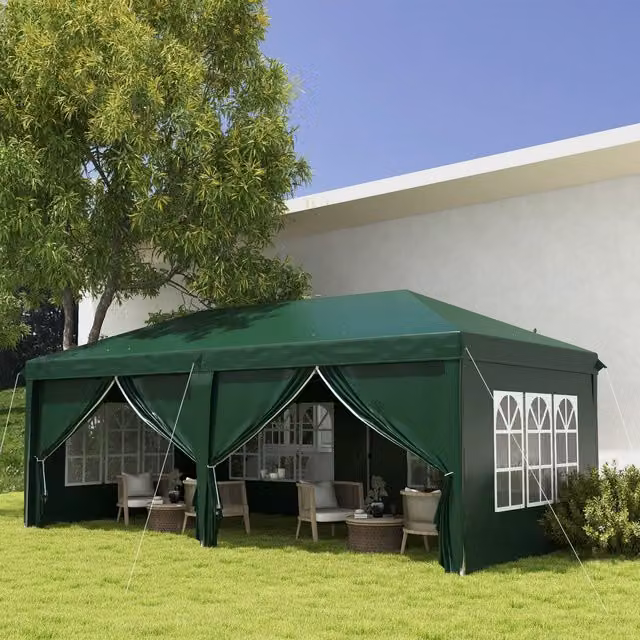 OUTSUNNY Pop Up Gazebo with Sides and Windows, Dark Green, W: 6 m, D: 3 m, H: 2.7 m – 1