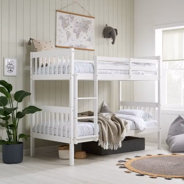 Birlea White Solid Wood Childrens Single Bunk Bed