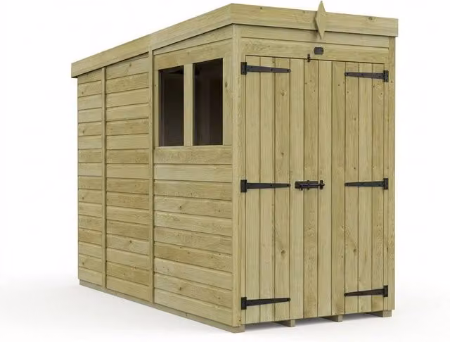 Buttercup Farm Brown Pine Pent Garden Shed with Double Doors and Windows, W/D/H: 274 x 122 x 210 cm