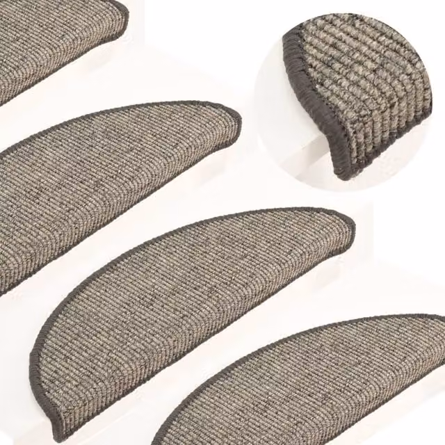 Berkfield Home Self-adhesive Striped Stair Mats, 15 Pieces, Beige and Grey, W/D/H: 56 x 17 x 3 cm