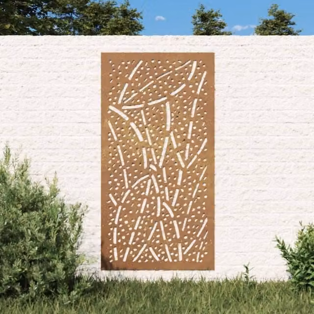 Berkfield Home Garden Brown Metal Leaf Design Wall Decoration, W: 105 cm, H: 55 cm