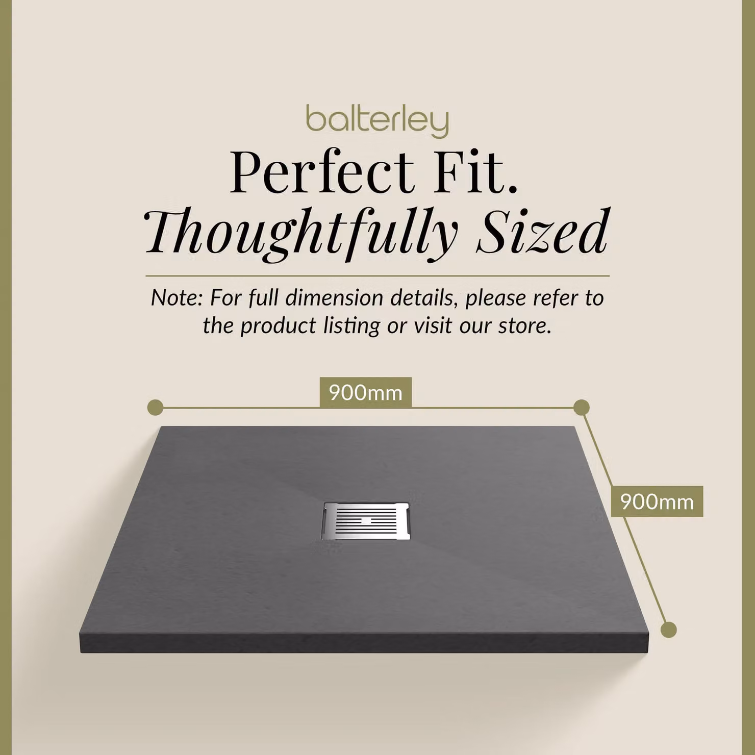 Balterley Slimline Square Stone Resin Shower Tray, Slate Grey, W/D: 90 x 90 cm – 4