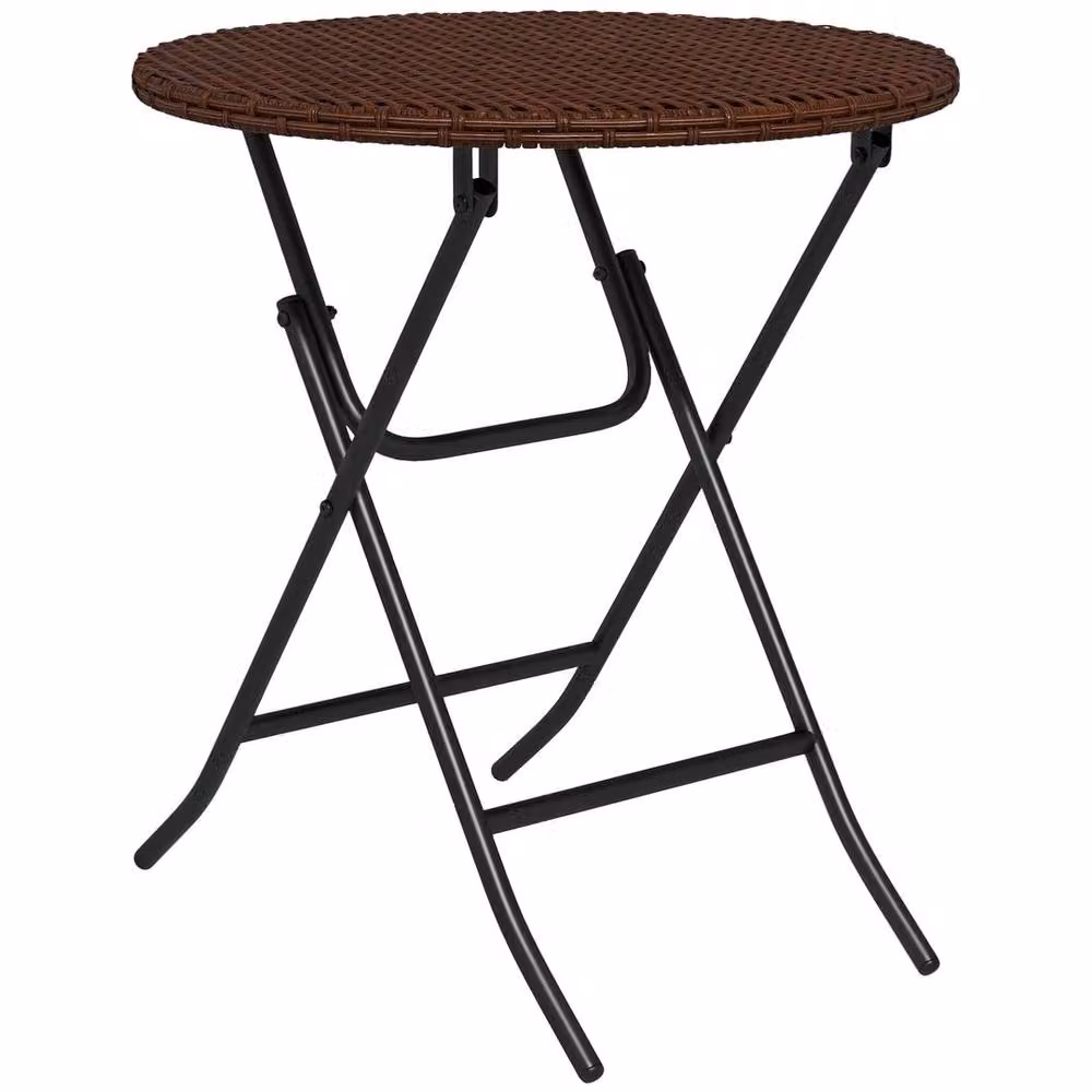 EONLION Brown Rattan and Metal Foldable Outdoor Coffee Table for Garden or Terrace, Width: 100 cm – 2