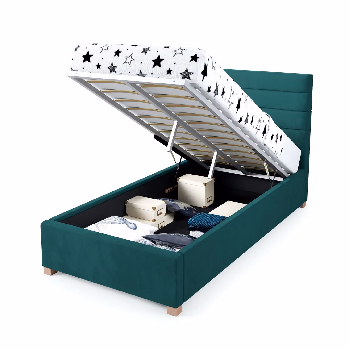 Rest Relax Lottie Single Fabric Ottoman Bed in Green, W/D/H: 90 x 200 cm – 3