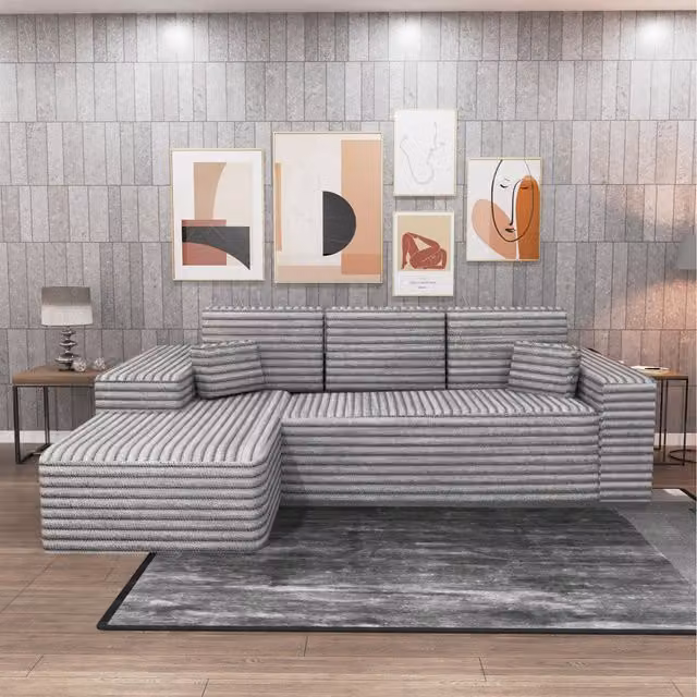 Sliding Wardrobes 4 u Modern L-Shape Upholstered Fabric Corner Sofa in Grey, Left-hand Only
