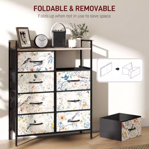 HOMCOM White Fabric and Metal 8-Drawer Bedroom Chest of Drawers – 5
